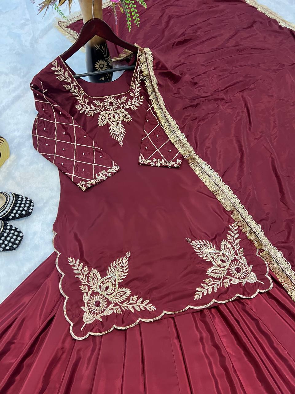 Deep Maroon Heritage Flared Silhouette